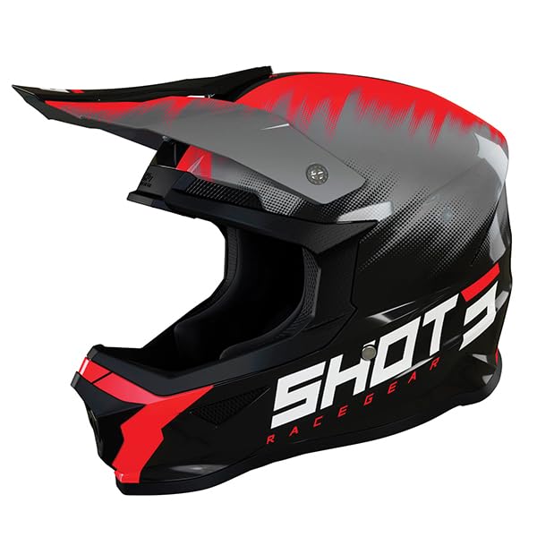 SHOT RACE GEAR Casque Motocross Furious Versus Red Glossy – Casque Moto Cross Enduro Off-Road – Ultra Léger 1300 g – Coque SRS – Ventilation Optimale – Intérieur Lavable – Fermeture Double D