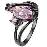 Black Gold Plated Oval Shape Austrian Crystal Stone Promise Statement Ring (Pink, 7)