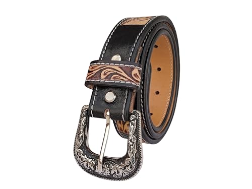 Western Belt for Young Adults Sunflower Tooled Hand Finished Genuine Leather Girls, Boys Small Women/Men 40IS0044