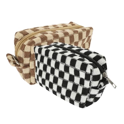 COLLBATH 2個 棋?格デザイン大容量トラベルコスメポーチ点 軽量耐久性ファスナー式化粧収納バッグ 多用途メイクアップバッグ 筆箱兼用 持ち