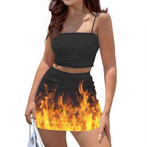 Image of 2025 Sexy Spaghetti Strap Crop Tops and Bodycon Skirt Casual 2 Piece Set S-4XL