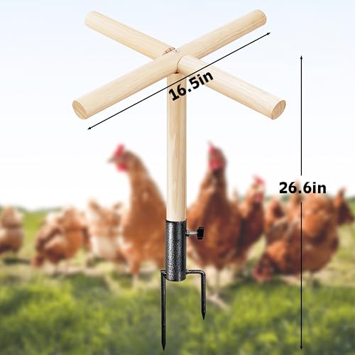 Image of Chicken Perch Toy for Coop, Roosting Bars for Chickens in Coop, Wooden Chick Perch Stand with Metal Ground Plug, Chicken Run Toys, Chicken Coop Accessories