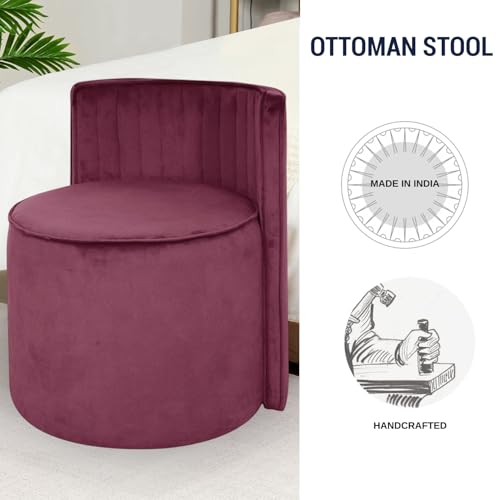 Image of Puffy Stool for Living Room | Velvet OttomanPouffes for Sitting with Backrest | Dressing Table Stool | Puffy Footstool Furniture for Home Decor, Office (Light Purple)
