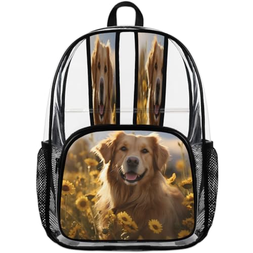 Funny Floral Dog Clear Backpack, Stadium Backpack for Women Men Adult Concert Festival Work Daily Travel4