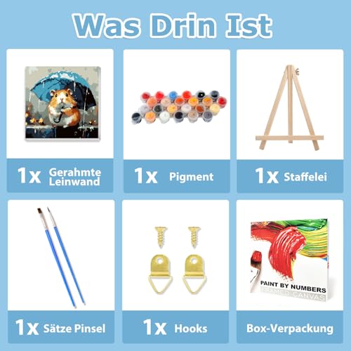 Malen Nach Zahlen Kinder, Tiere Malen Nach Zahlen ab 5 6 7 8 9 10 11 12 Jahre Mädchen und Junge, Farbiges Leinwand Acrylfarben DIY Ölgemälde Set zur Heimdekoration mit Box und Staffelei 20x20cm