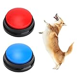 HENGBIRD 2 Stück Buzzer mit Sound, Buzzer mit Aufnahmefunktion, Haustier Buzzer Hund, Intelligenzspielzeug für Hunde mit 30s Aufnahmefunktion, Button Zum Besprechen für Hunde & Katzen(Rot & Blau)