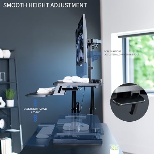 Image of VIVO Height Adjustable 48 inch Standing Desk Converter with Dual 13 to 30 inch Monitor Stand, Sit Stand Monitor Mount and Desk Riser, Black, DESK-V048KB-M2