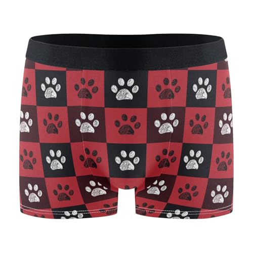 ZZKKO Men's Underwear Briefs Plaid Red Black Christmas Paw Mens Underwear Boxer Briefs Men's Cotton...
