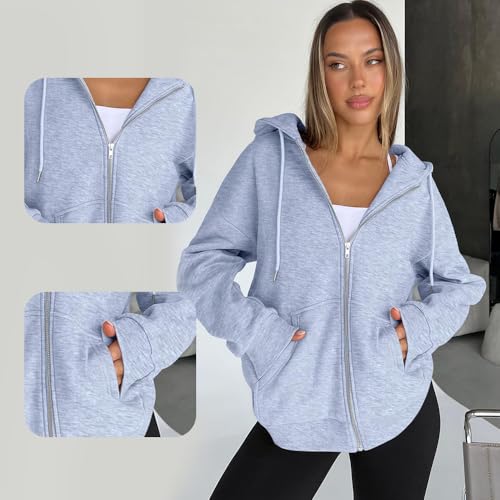 Women's Oversized Zip-Up Hoodie - Lightweight Casual Jacket, Fall Winter Wear2