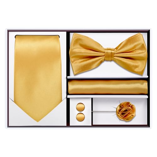 Image of Tie G .5pcs Tie set in a gift box : Tie sets : Solid color Neck tie,Satin Bow tie,Pocket Square, Lapel, Cuffs link