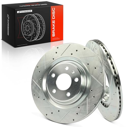 A-Premium 12.99 inch (330mm) Rear Drilled and Slotted Disc Brake Rotors Compatible with Select Audi and Porsche Models - A4/A4 Allroad/A4 Quattro, Q5, Q7, A5, A6/A6 Allroad/A6 Quattro, Macan, 2-PC Set by A-Premium - Used condition - US$114.49