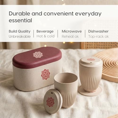 Image of Eha Earth-Friendly Wedding Gifts for Couple | Gifts Made with Rice Husk Biocomposite | Mandala Printed Mug and Coasters Set of 2, Keychain, Loopac Box | 350 ml | Sand Castle