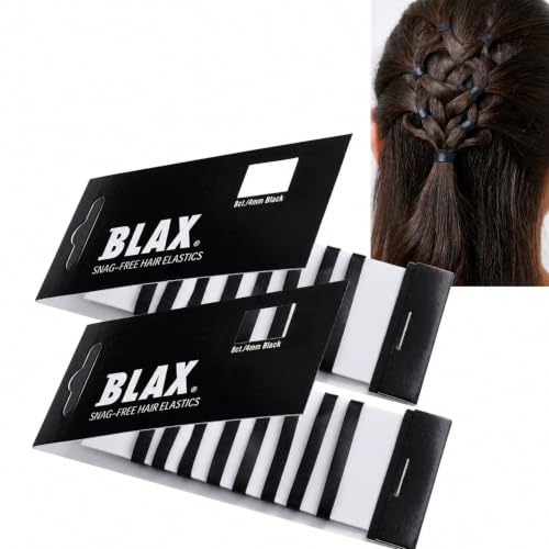 Blax Black Hair Elastics Seamless Snag-Free Hair Ties 4mm 8 Count 2PK