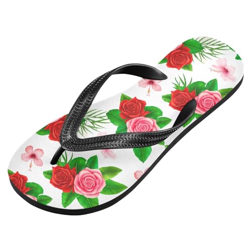 Rose Flower Leaf White Flip Flops for Beach Thong Sandals Anti-slip Lightweight Beach Shoes for Indoor Outdoor House2