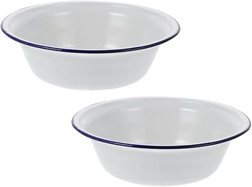 Hemoton 2pcs Estilo Vintage Blanco Esmalte Mezclador Tazón con Negro Trim Esmaltado Metal Grande Clásico Redondo Ensalada Servir Cuenco Cuencas de