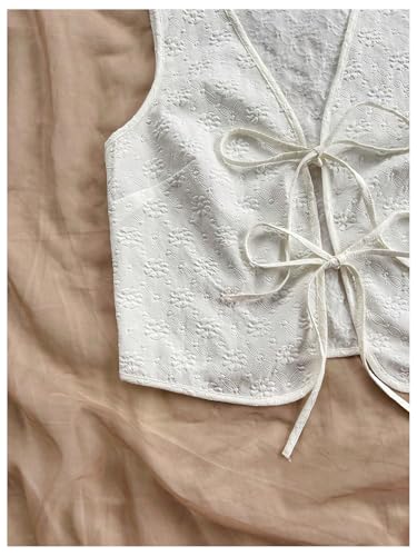 OYOANGLE Women's Textured Bow Tie Front Vest Sleeveless Cute Tops V Neck Summer Tank Tops4