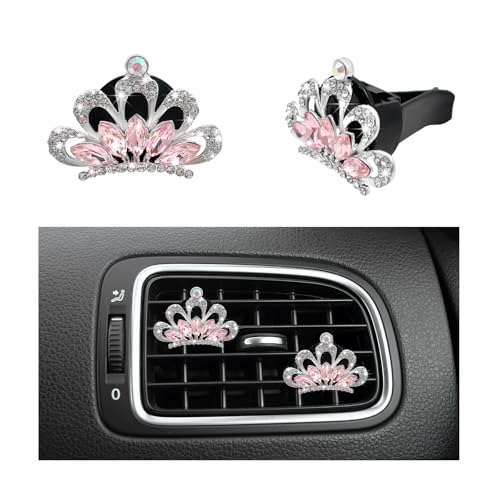Image of Yourkar 2 PCS Bling Car Air Vent Clips, Crystal Rhinestone Crown Vent Decorative Air Freshener Clips, Sparkly Diamond A /C Outlet Aroma Diffuser Clip for Vehicles, Car Accessories (Pink)