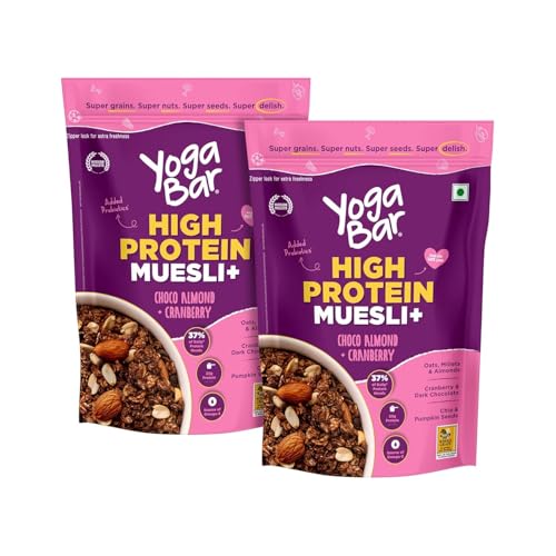 Image of Yogabar Choco Almond High Protein Muesli - Pack of 2 (850g Each) | 23g Protein with Whey & Probiotics | No Refined Sugar | High in Fiber