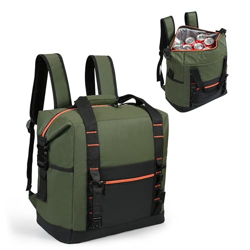 36 Cans Backpack Cooler, Leakproof Collapsible Soft Camping Insulated Cooler Bag, Waterproof Durable Cooler Backpack for Travel, Beach, Camping, Picnic, Green