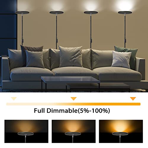 Image of JOOFO Floor Lamp,30W /2400LM Sky LED Modern Torchiere 3 Color Temperatures Super Bright Floor Lamps-Tall Standing Pole Light with Remote & Touch Control for Living Room,Bed Room,Office (Black-Gold)