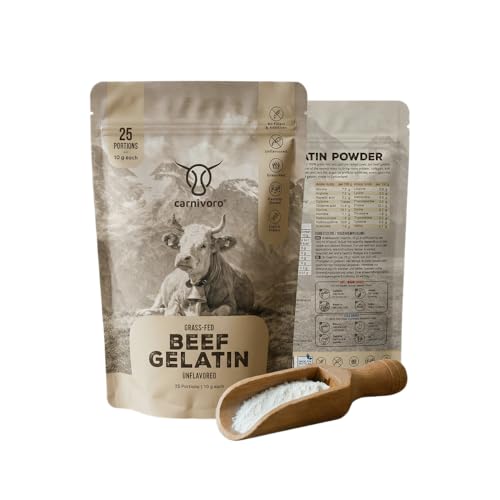 Rindergelatine Pulver [250g] - grasgefütterte Weiderinder - Geschmacksneutral - Rein und ohne Zusatzstoffe Füllstoffe oder künstliche Aromen - Hoher Kollagenanteil - Höchste Qualitätsstufe Bloom 230