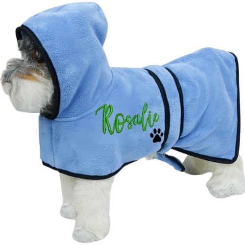 Albornoz For Perro Bordado Personalizado, Bata De Microfibra Con Nombre Personalizado, Súper Absorbente De Secado Rápido, Bonita Bata Con Capucha For Perros Pequeños Y Grandes(XL)