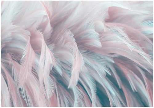 WallArena - Carta da parati fotografica - piume 400x280 cm - Murale fotografico - Per soggiorno e camera da letto - Effetto 3D - Con adesivo - Astratto bianco blu rosa