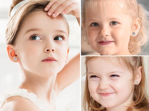 14 Pairs Surgical Steel Earrings Set for Toddlers, Kids, Women - Hypoallergenic Screw Back, Cute Heart CZ Pink Flat Back Stud, Hypoallergenic3