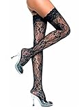 Luxury Divas Black Floral Lace Thigh High Stockings