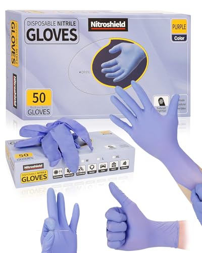 NITROSHIELD Purple Disposable Nitrile Gloves Medium 5Mil Powder-Free Exam Gloves