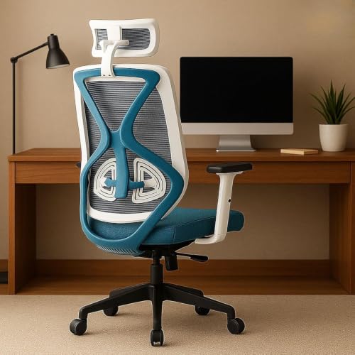 Image of Oakcraft Cyclone Ergonomic Office Chair with Multi-Lock Tilt, Seat Slider, Dynamic Lumbar Support, 4D Adjustable Armrests, 2D Headrest, Breathable Mesh High. (Blue, Hurricane)