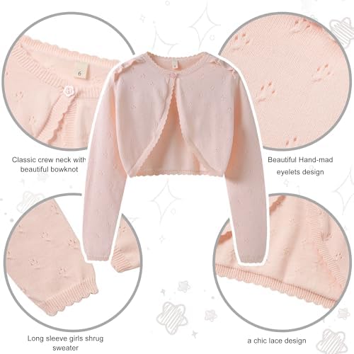 Girls Long Sleeve Cardigan Kids Button Closure Knitted Bolero Shrug Girls Sweaters Tops