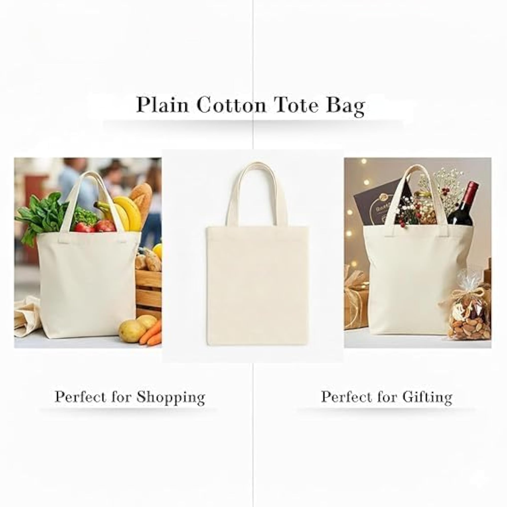 Plain Cotton Tote Bag, 12x14 In for Grocery