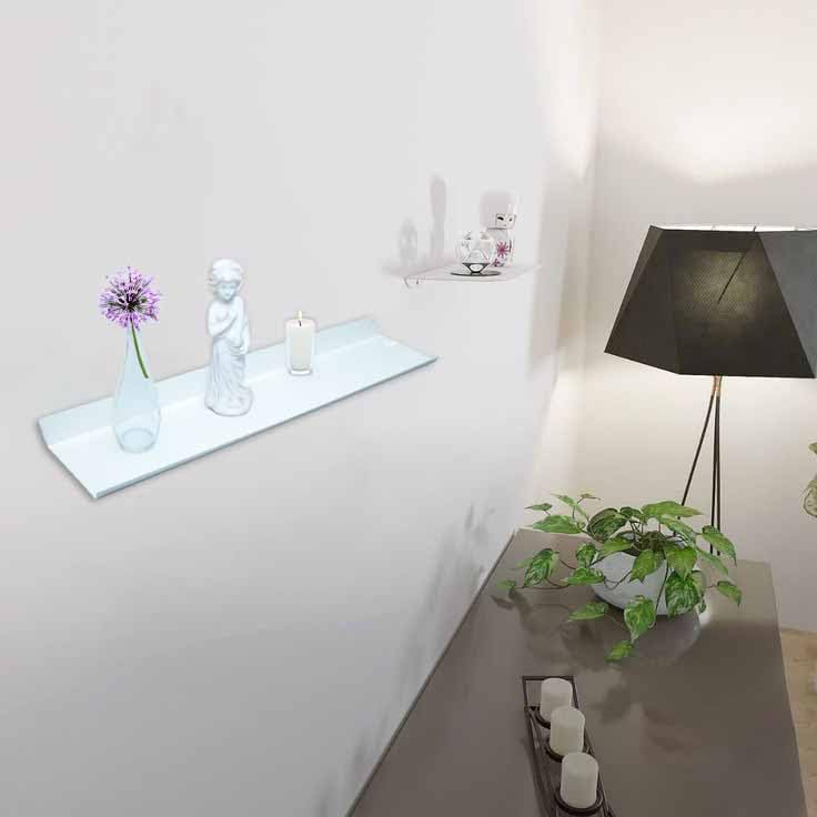 Image of Spillbox Metal Floating Shelf | Wall Mounted | Invisible Mounting | Decorative | Living Room & Kitchen Organizer | Stand & Holder for Wi-fi Camera | Multipurpose (White, Large)