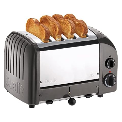 Dualit Classic 4 Slice NewGen Toaster - Stainless Steel - Hand Built in the UK - Replaceable ProHeat elements - Defrost Bread - Mechanical Timer - Charcoal Classic Toaster Cover
