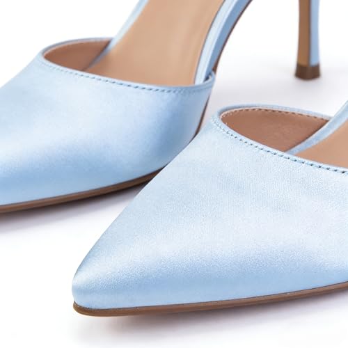 Image of Closed Toe Slingback Heels Wedding High Stiletto Heel for Women 3.3 Inch Ankle Strap Pointed Toe Pumps Prom Dress Bride Shoes for Dinner Party Sexy