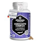 Agnocasto Estratto 15:1, 270 Capsule per 9 Mesi, con Vitamina C, Zinco, Vitamina B6, B9 e B12, Acido Folico Bioattivo, Per Ciclo Mestruale, Equilibrio Femminile, 1 Capsula al Giorno, Vitamaze