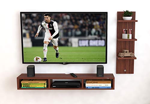 Image of DAS Wall Mount TV Entertainment Unit /with Set Top Box Stand and 3 Wall Shelves Display Rack Classic Walnut (Ideal for up to 48 inch) Screen- Bolivar