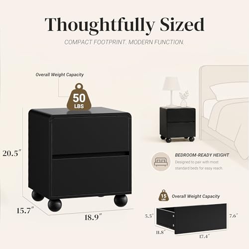 Image of Furniway 3 Piece Bedroom Set, 6 Drawer Dresser and 2 Drawer Nightstand Set of 2 with Round Legs, Modern Wood Chest of Drawers Storage Cabinet for Bedroom, Black