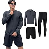 [Adigaber] ラッシュガード メンズ 水着 ３点セット 上下 フィットネス 長袖 パーカー レギンス サーフパンツ ハーフジップ UVカット 吸汗速乾 水泳 水陸両用 大きいサイズ