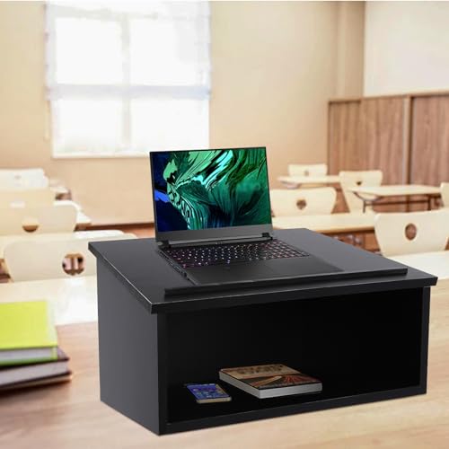 Portable Tabletop Lectern & Podium Stand with Bookstop, Foldable Design & Storage Shelf for Teacher, Speaker, Presentation, Classroom & Office Use (Black) - Thumbnail 3