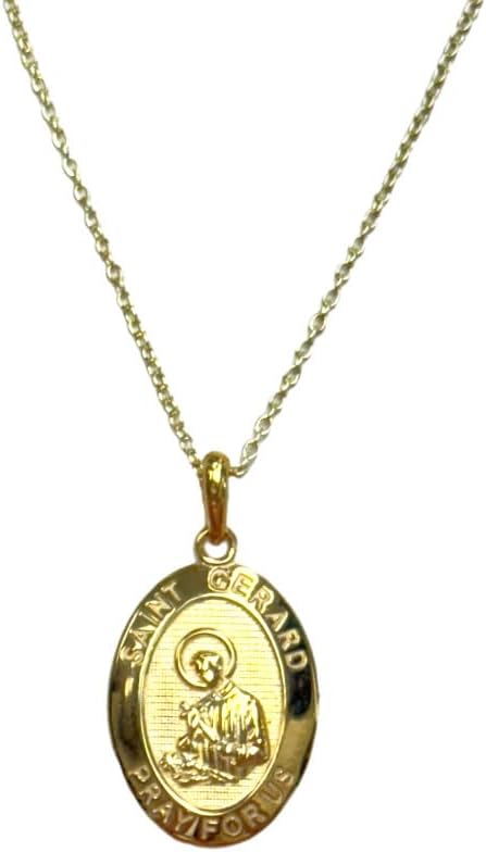 Takar Gold Plated St. Gerard Necklace For Pregnancy - Vermeil Fertility Charm - Catholic Prayer For Pregnancy Necklace For Women Made In USA