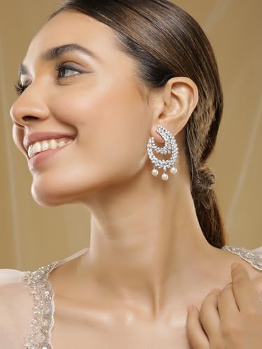 Image of Rubans Stud Earrings Oversized Fashionable American Diamond Stylish Jewellery Gift for Women & Girls