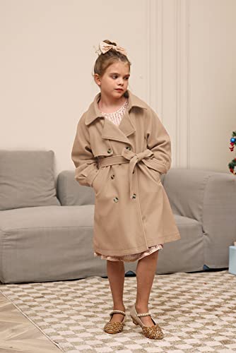 Image of GRACE KARIN Girls Dress Coat Lapel Wool Blend Long Winter Jackets with Pockets Belt 6-16Y