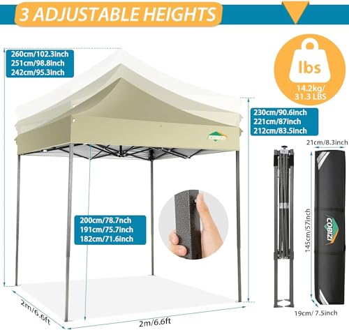 Image of COBIZI 10x20 Pop Up Canopy Tent,Heavy Duty Canopy(Khaki White No Sidewalls)