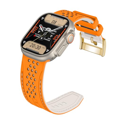 YISIWERA Sport Silicone Band Compatible with Apple Watch Band 42mm 44mm 45mm 49mm for Women Men,Soft Wristband Waterproof Replacement Sport Strap for iWatch Series 9 8 7 6 5 4 3 2 1 Ultra SE Orange by YISIWERA - Used condition - US$8.23