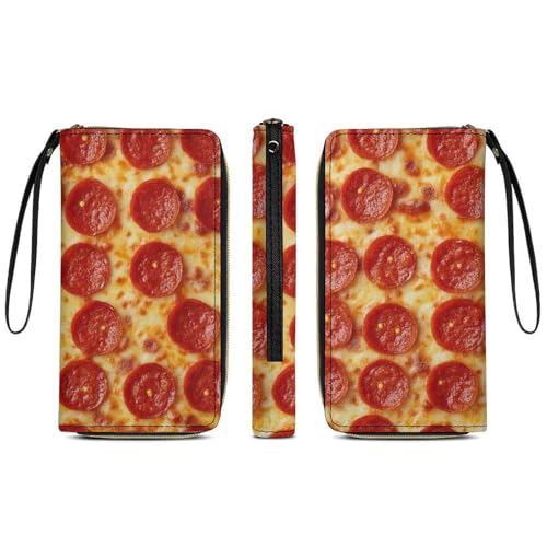 Men's Fashion Decor Wallet With Rope, Long PU Zipper Wallet, Travel Purse Fashion Design, Huge Storage Capacity Purse With Rope Pizza Pepperoni Pattern3