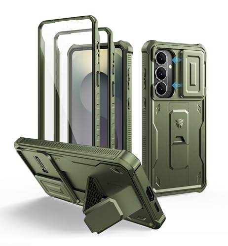 Image of Dexnor for Samsung Galaxy S26+ Plus Case with Upgraded Slide Camera Cover & 2 Front Frames & Built-in Screen Protector & Kickstand, Heavy-Duty Rugged Case Full-Body Protective Cover(2026),Army Green