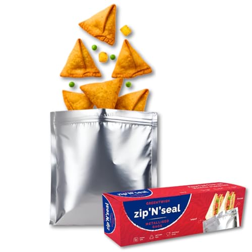 Image of GREENTWISH Zip 'N' Seal Metallised Silver Zip Lock Bags, Reusable Sandwich and Food Storage Bag, Airtight Foil Pouch with Zipper, Freezer Safe, Polyethylene | Small x 5, Medium x 5, Large x 5