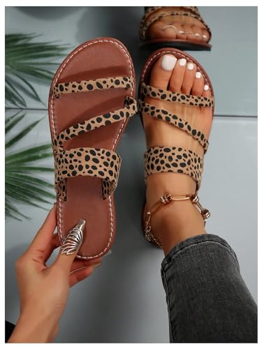 Verdusa Women's Leopard Print Strappy Summer Flat Sandals Slip On Slides4